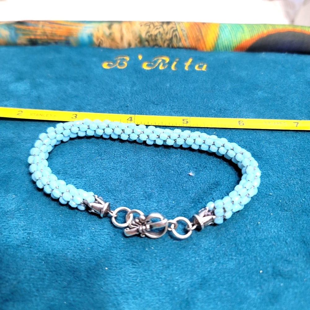 Kumihimo Woven Hand Beaded Blue Crystal Bracelet